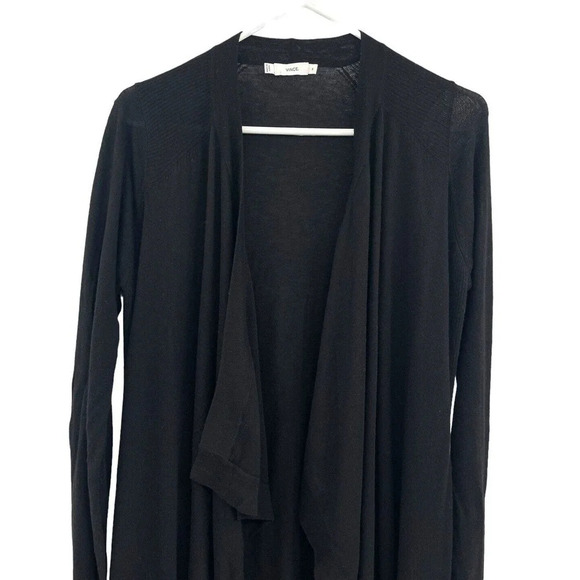 Vince Women's Cardigan Sweater Open Front Drape Wool Blend Size Medium Black - Picture 3 of 10